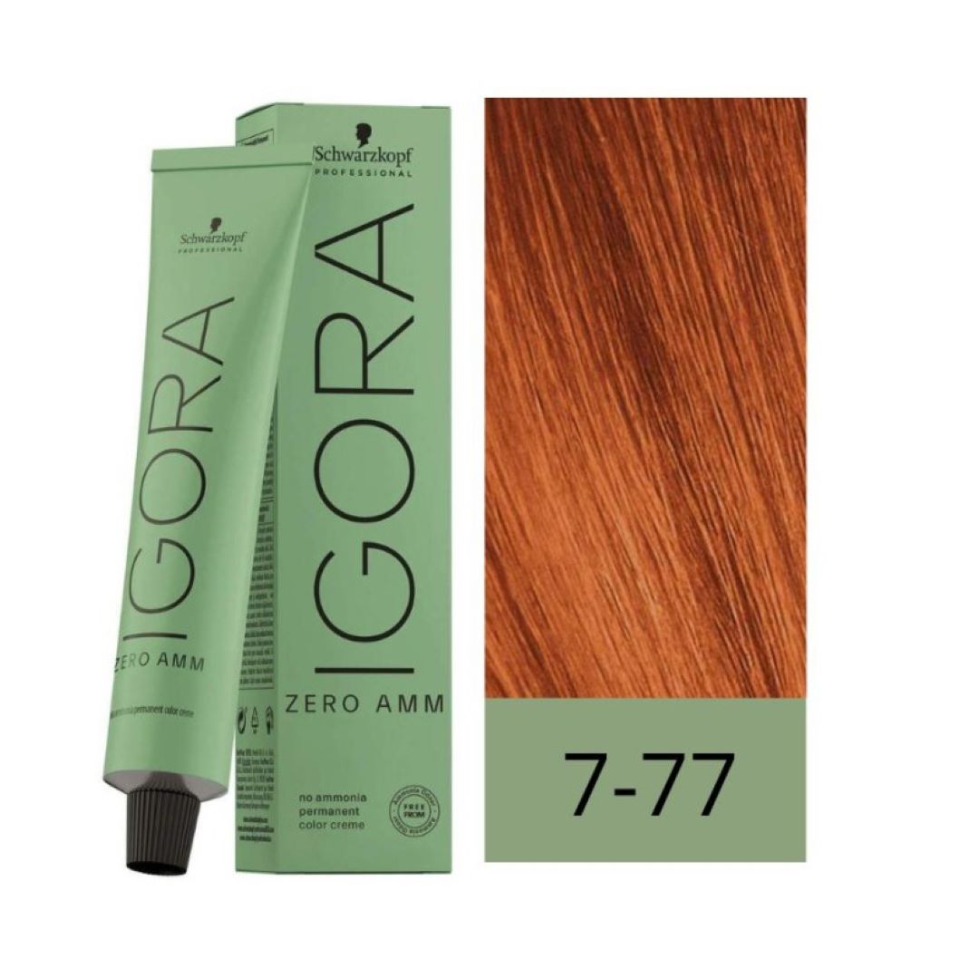 Tinte Igora Zero Amm 7-77 Rubio Medo Cobrizo Intenso 60 ml- Coloración Permanente Sin Amoníaco